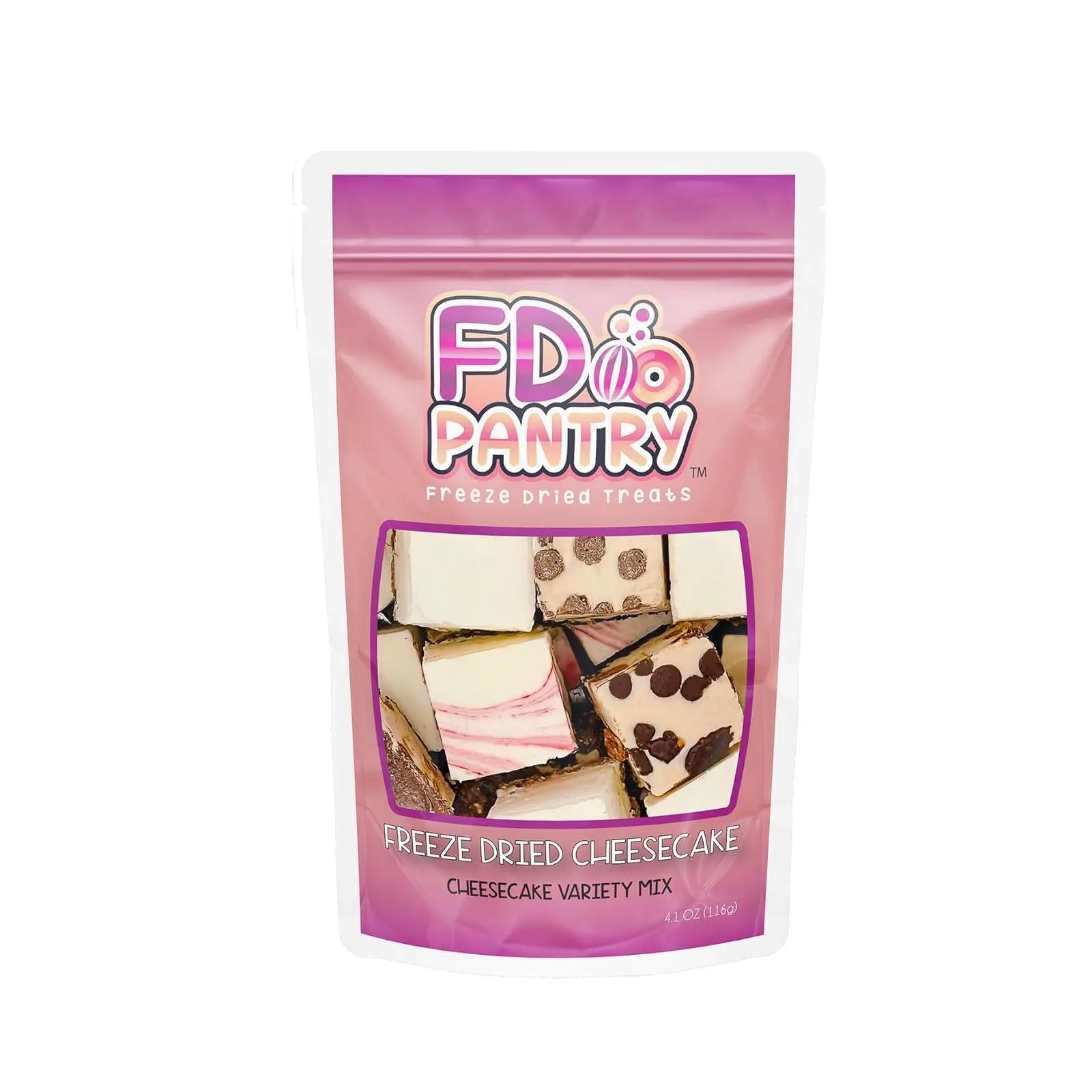 Freeze Dried Cheesecake New York Style, Caramel Chocolate Chip and Strawberry Swirl Crunchy Treat Resealable Bag 4.1 oz Cheese Cake