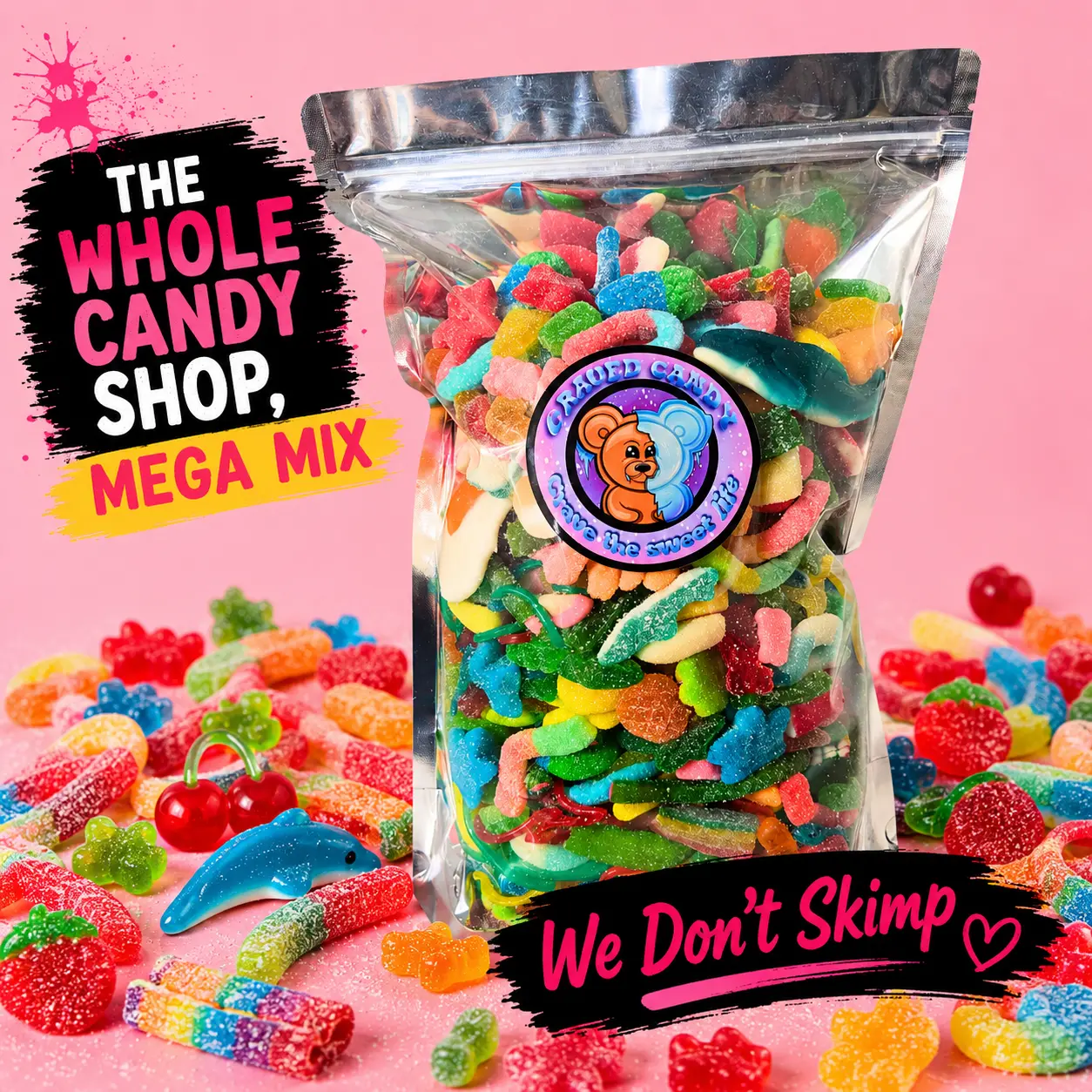 The Whole Candy Shop Gummy Mix - Mega Delicious Mix of Candies - Sweet & Sour Assorted Gummies - Super Fruity Gummi Mix -