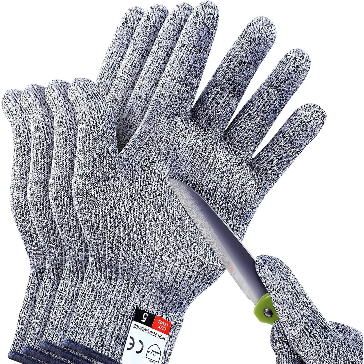 5 Protection Level Cut Resistant Gloves (4 PCS, M+L Sizes) for Kitchen Cooking, Whittling, Butchering, Breathable Safety Gloves for Different Size Hands