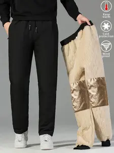 2-Pack Graphene Heated Softshell Pants for Men and Women - Waterproof, Windproof, Thermal Fleece Lined, Extra Warm Winter Cotton Pants with Elastic Cuffs - Casual Straight-Leg Trousers for Seniors and Dad Menswear Beige