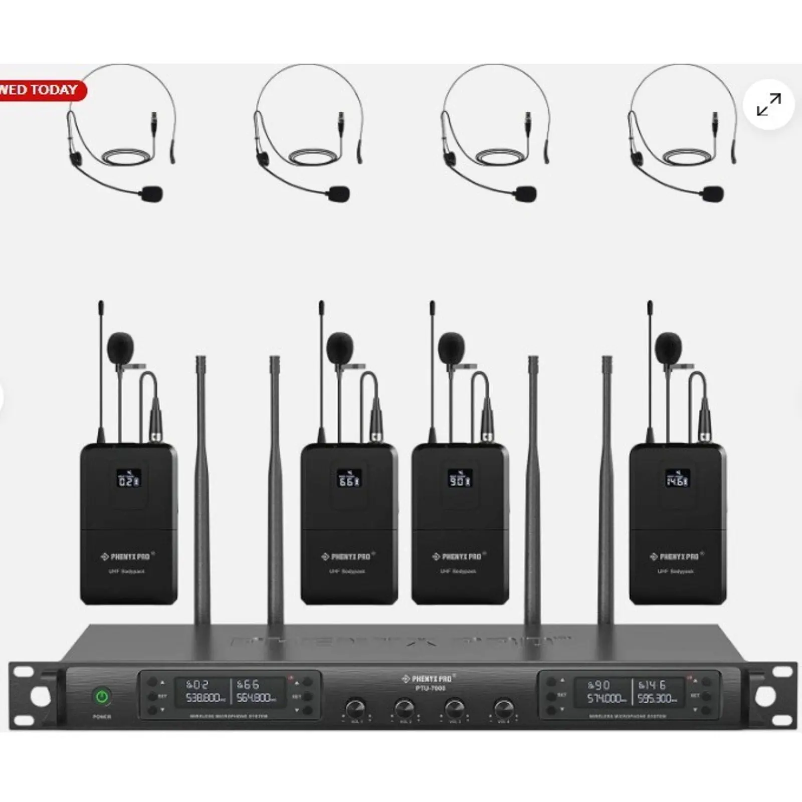 Phenyx Pro 4-Channel Wireless Microphone System, UHF Auto Scan PTU-7000-4B