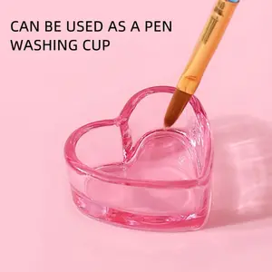 1Pc Multifunctional Mini Pink Heart Shaped Wash Cup, Paint Mixing Cup, Funny Glass Cup, Crystal Glass, Clear Glass Cup, Vibrant Glass Cups