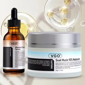 VGO Skincare Set: Vitamin C Serum & Snail Mucin 92% Gel Cream | Hydration, Radiance & Revitalizing Daily Care Facial Repair skin care cream cream-a baba