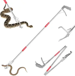 50" Collapsible Stainless Steel Snake Grabber Tool: Multi-Functional Hook, Tongs, Pole, Reacher for Safe Snake Handling and Rattlesnake Catching