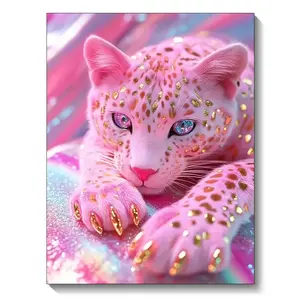 New 5D Diamond Painting Kit Pink Leopard Full Round/Square Diamond DIY Animal Theme Art Living Room Home Decoration Gift Craft Handicraft