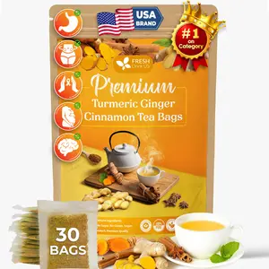 FRESHDRINKUS New Packaging Turmeric Ginger Cinnamon Tea, 100% Natural, Anti-Inflammatea. Eco-conscious Tea Bags. Turmeric Ginger Herbal Tea. No Caffeine, No Gluten, Vegan. antiinflamma tea, looseleaf tea Beverage anti in flama tea ginger caffeine free