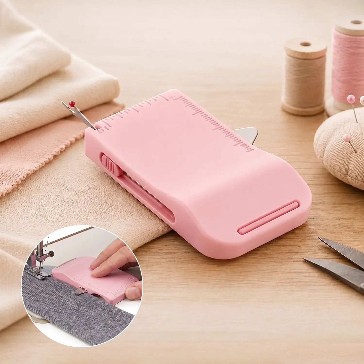 4-in-1 Magnetic Sewing Machine Edge Guide, Sewing Seam Guide with Built-In Seam Ripper & Ruler, ABS Sewing Accessory for Cuffs, Plackets, Topstitching & DIY Crafts