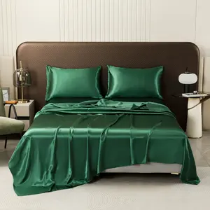 LEC HOUSE Luxury Silky Satin Complete Bed Set Soft Cooling Fitted Sheet Flat Sheet Pillowcase Set