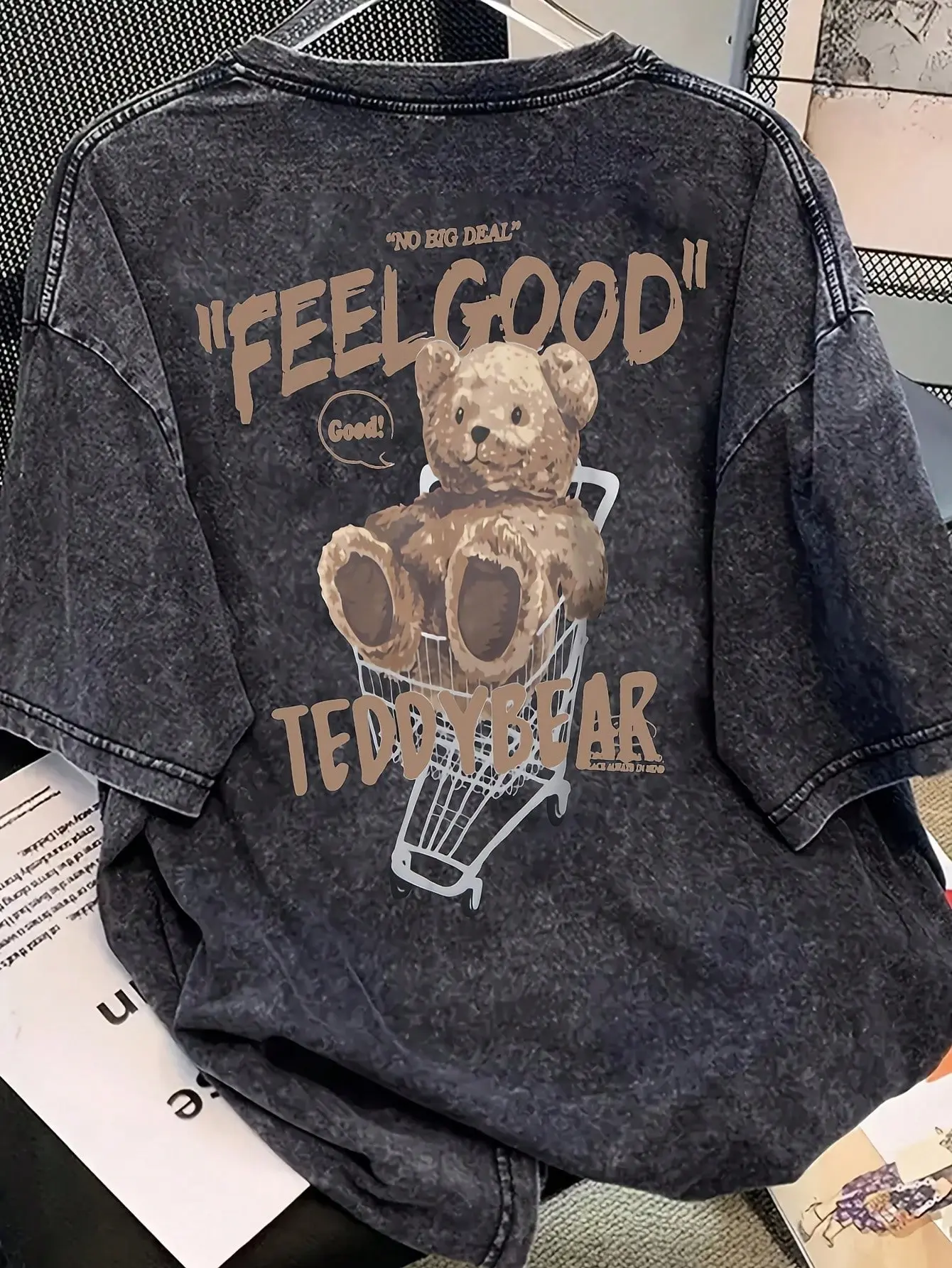 Men's Cute Bear Print Vintage Washed Aesthetic Streetwear Cotton Tee, Basic Casual Comfy Fitted Short Sleeve Round Neck T-shirt for Daily Wear, Men's Top for All Seasons