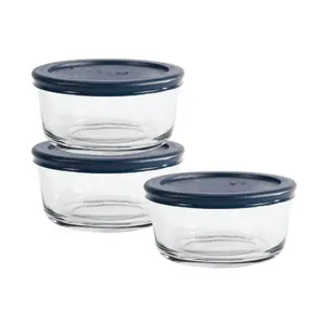 Set of 3 Round Glass Storage Containers – Leakproof Lids, Microwave & Dishwasher Safe