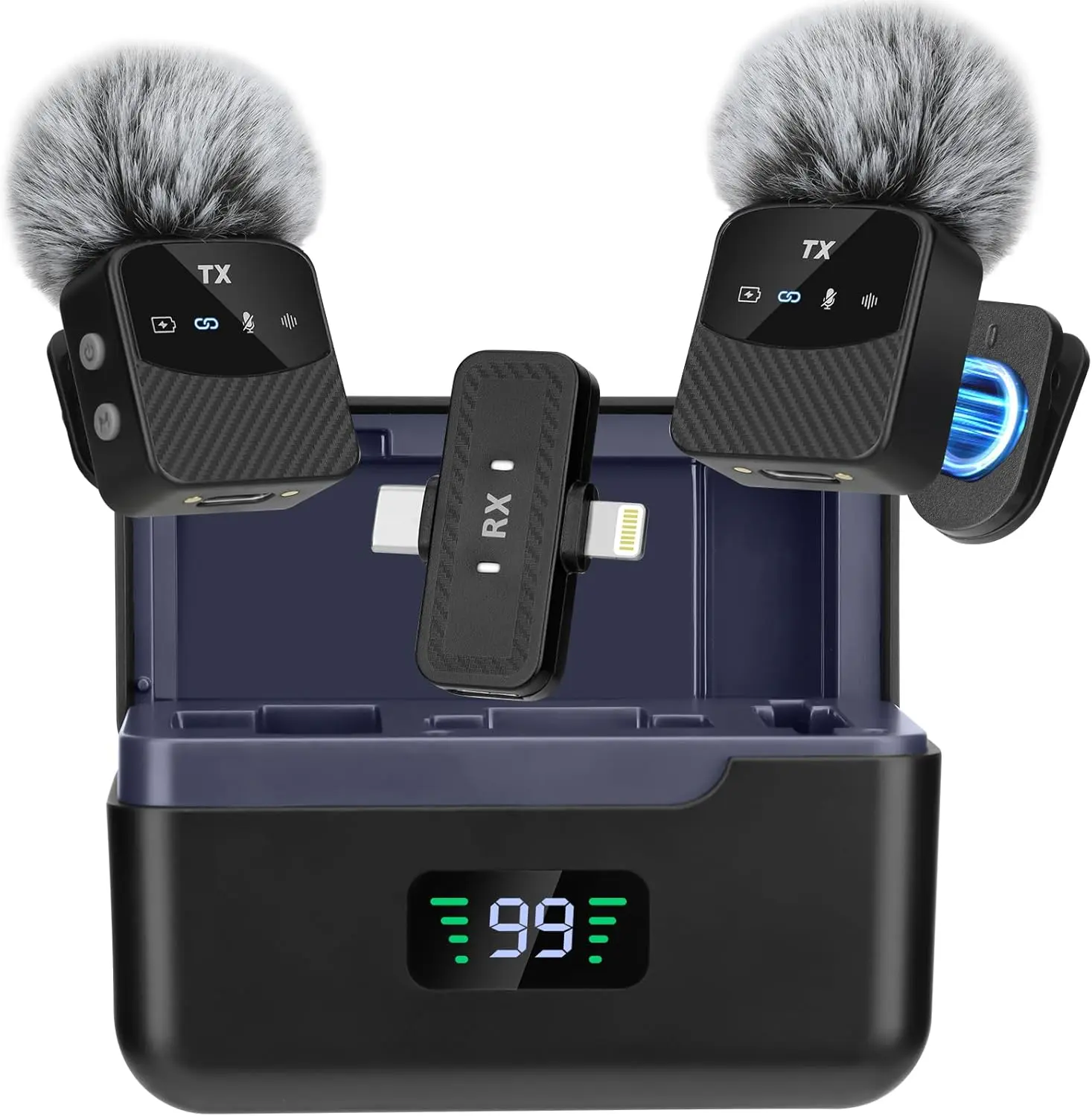 Wireless Lavalier Microphone for iPhone/Android/Tablets,Magnetic Mini Mic with Noise Reduction, 25H Battery Life with Charging Case, Lapel Microphone Wireless for Video Recording Podcast