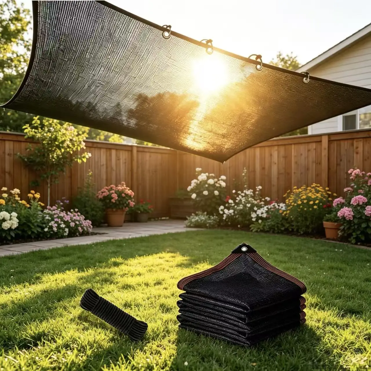 Black Grommeted Shade Cloth - 90% Blackout Coverage, UV-Resistant, 10x13 ft, Reinforced Grommets, Heavy-Duty Durable Outdoor Cover for Outdoor Gardens, Chicken Coops, Protection to Reduce Plant Damage