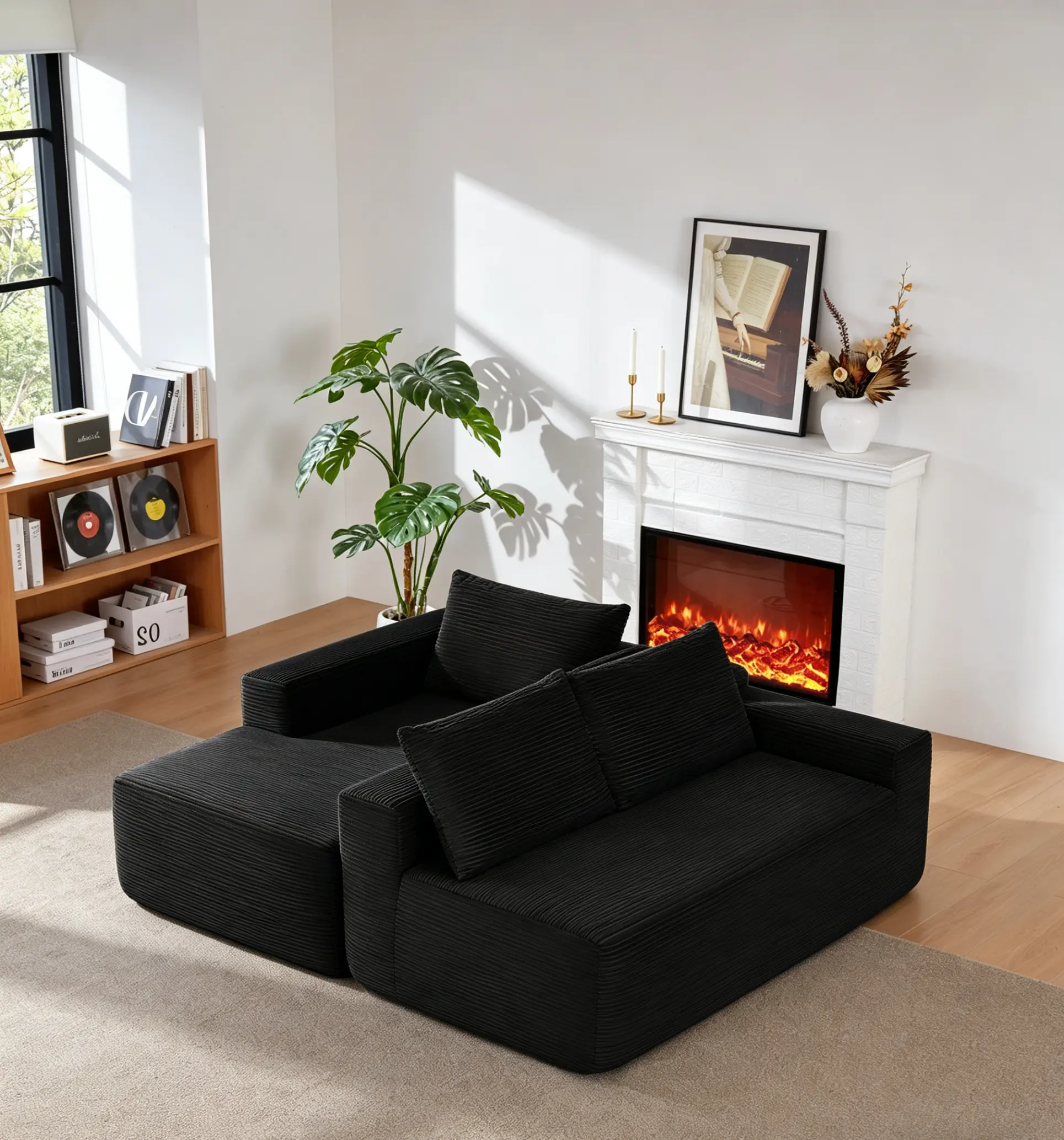 Soft Corduroy L-Shaped Reclining Sectional Sofa - 2-in-1 Comfy Couch, Sofa-Bed Ready, Pre-Assembled, Durable, Ergonomic Support, Storage Ottoman, Storage Pocket, Oversized Plush Chaise, Rivet Design, Deep Seat Cloud-Soft Foam Indoor Living Room Furniture