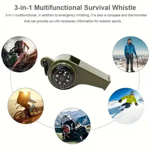 Three-In-One Multifunctional Survival Whistle with Compass and Thermometer, Portable High-Frequency Whistle for Camping Hiking Cycling Fishing Training Rescue