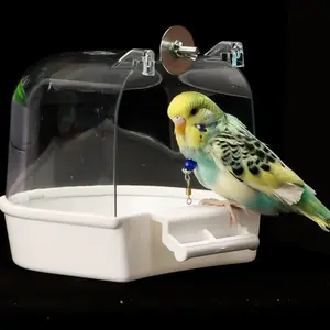 Large Transparent Bird Bath Box, Portable Durable PP Pet Bathtub, Waterproof Easy Carry Bath Toy for Parrots Finches Birds