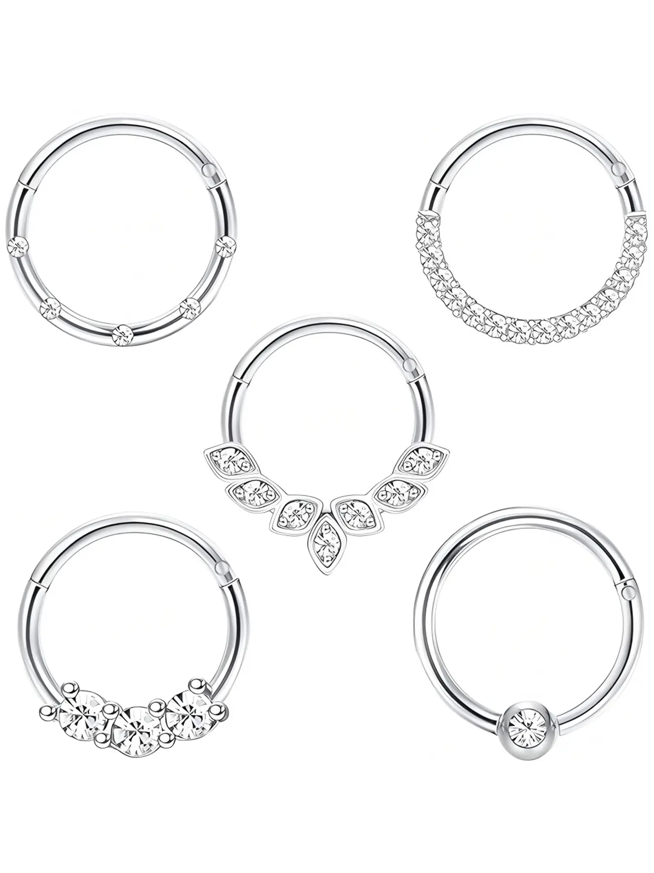 Women's Stainless Steel Anti Tarnish Daith Earring Hoop, Zircon Cartilage Helix Piercing Studs, Click-Style Body Jewelry Accessories, Hoop Earrings, Stainless Steel Hoops