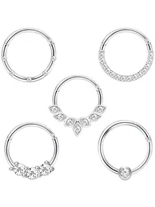 Women's Stainless Steel Daith Earring Hoop, Zircon Cartilage Helix Piercing Studs, Click-Style Body Jewelry Accessories, Hoop Earrings, Stainless Steel Hoops