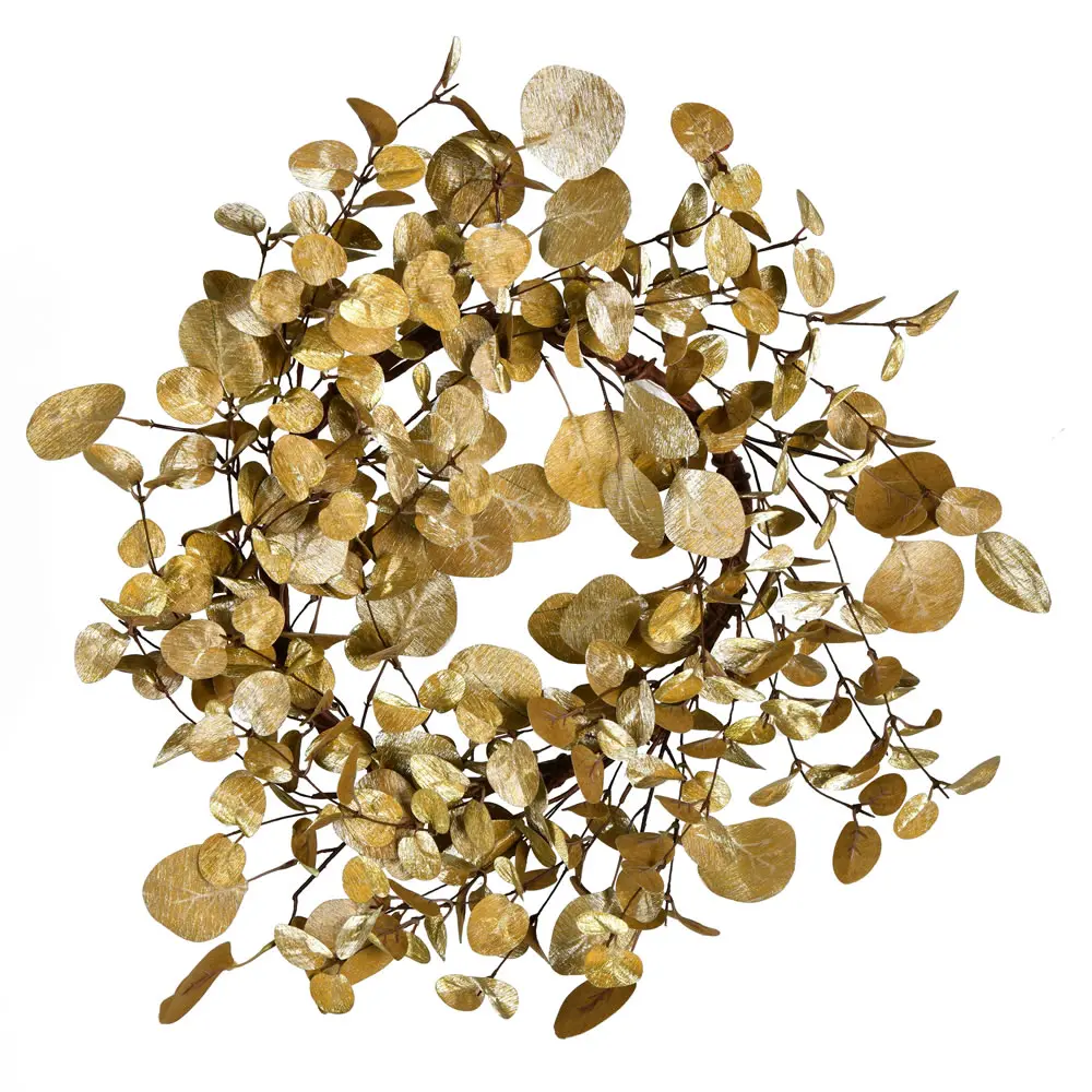 212 MAIN 22 in. Gold Eucalyptus Wreath - Round Woven Base Nature Ornaments, Holiday Gold Decorations, Christmas Home Wall Hangings, Festive Room Accessories