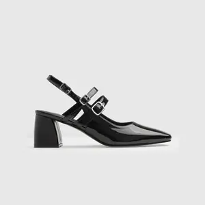 Cider [3 colors, size 36-41] Point Toe Slingback Chunky Heels