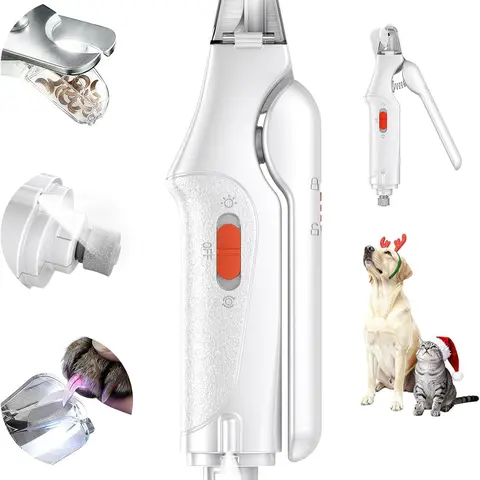 2-in-1 Cordless Rechargeable Dog & Cat Nail Clipper Electric Grinder - ABS Plastic, Clip & Grind Functions, Rechargeable Cable, LED Nail Guidance, Low-Noise Operation, Universal Fit, All Sizes Compatibility, Additional Attachments, Clean Grooming Tool