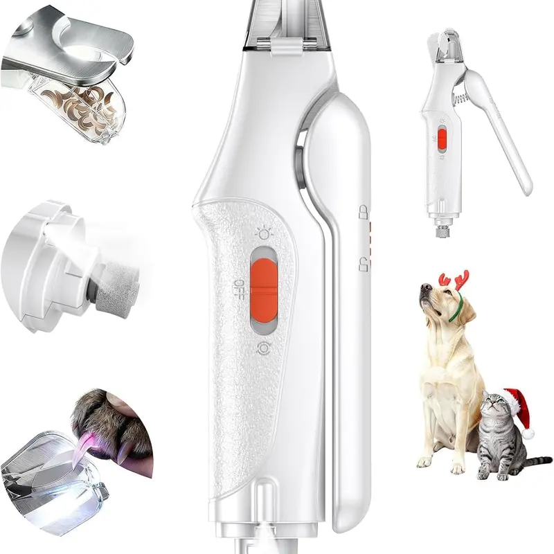 2-in-1 Cordless Rechargeable Dog & Cat Nail Clipper Electric Grinder - ABS Plastic, Clip & Grind Functions, Rechargeable Cable, LED Nail Guidance, Low-Noise Operation, Universal Fit, All Sizes Compatibility, Additional Attachments, Clean Grooming Tool