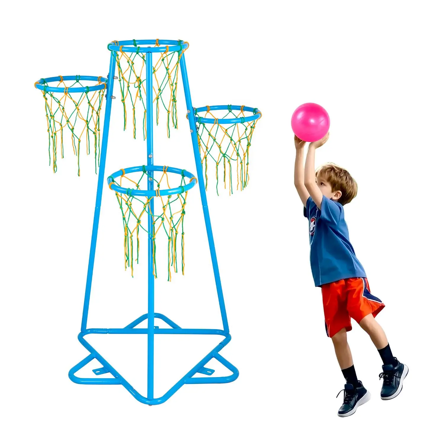 VEVOR Kids Basketball Hoop,  4-Hoop Child Basketball Hoops, Portable Basketball Stand with Adjustable Heights and 3 Balls, Indoor and Outdoor Basketball Toy Set for Children of All Ages, Boys & Girls