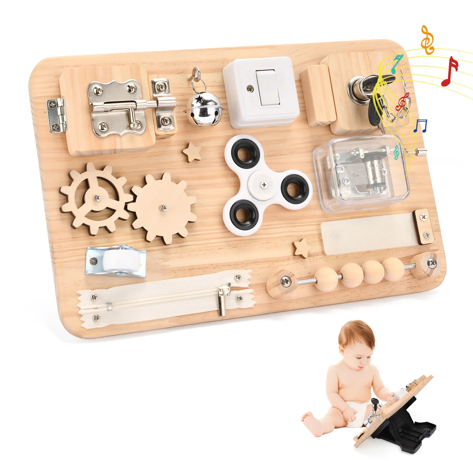 Wooden Busy Board - Montessori Sensory Toys for Toddlers Fine Motor Skills - Activity Board Toys for Kids - Educational Fidget Travel Toys for Baby Boy & Girl - Birthday Gifts for 1 2 3 4 + years old