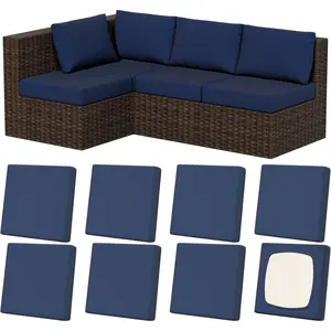 8 count Stretch Patio Cushion Covers, Outdoor Couch & Sofa Replacement Slipcovers for Patio Furniture Cushion Covers, Washable  Furniture Protector, Square-Large, Navy-Blue