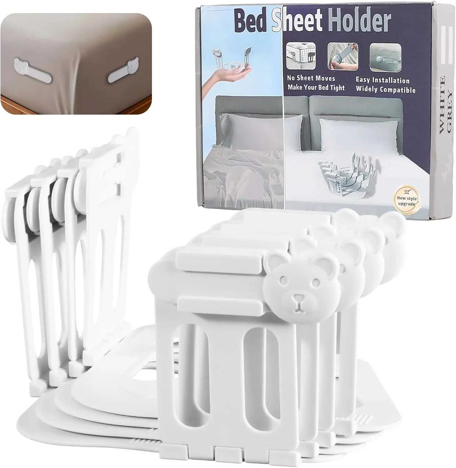 Bed Sheet Holders for Corners, Lock Bed Sheet Grippers, 4Pcs Upgrade Fitted Sheet Holders Keep Sheets Firm & Tight, Bed Sheet Clips Keeping Sheets Place, Fit All Mattress Easy Install