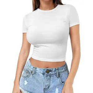 Women's Minimalist Polyester Solid Round Neck Shortsleeve Casual Tee, Summer Streetwear Thin White Tshirt, Basic Womenswear Top