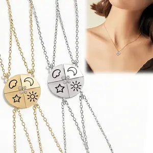 Best Friends Forever and Ever Friendship Necklaces for 4,Alloy  Matching Friendship Sun Moon Star Necklace Set Puzzle Piece BBF Pendant Necklace Friendship Jewelry Birthday Gifts