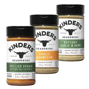 Kinder's Ultimate Veggie Trio - Grilled Veggie Magic Blend, Buttery Garlic & Herb Blend, Garlic Parmesan Rub - Plant-Based Seasoning Pack for Charred Corn, Zucchini, Oven-Roasted Mushrooms, and Brussels Sprouts