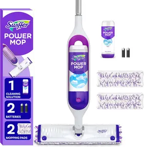 Swiffer PowerMop Multi-Surface Mop Kit for Floor Cleaning, Includes PowerMop, 2 Mopping Pad Refills, 1 Cleaning Solution with Fresh Scent and 2 Batteries Tool