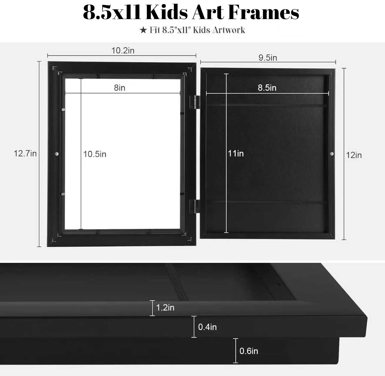 2 PCS Kids Artwork Frame Changeable (Black) - Magnetic Door Holds 100 Art Pieces - 8.5x11 Letter Size Display with Mat or 10x12.5 Without Mat 2 PCS Kids Artwork Frame Changeable (Black) - Magnetic Door Holds 100 Art Pieces - 8.5x11 Letter Size Display with Mat or 10x12.5 Without Mat