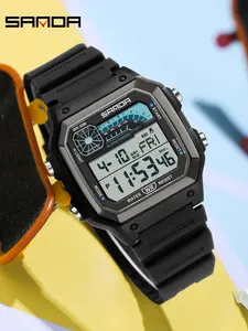 Sanda Men's Sport Stylish Alarm Clock Countdown Multi-Function Calendar 5atm Waterproof Digital Watch, Perfect for Active Lifestyles, Waterproof Multifunctional Watch