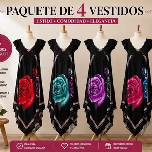 Women’s Floral Handkerchief Hem Dress – Package of 4 Assorted Colors Everyday