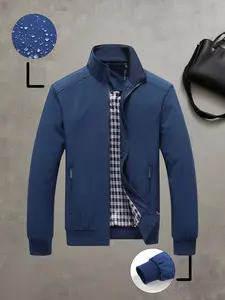 Men's Waterproof Windproof Jacket, Casual Loose-Fit Woven Fabric, Warm Winter Baseball Coat, Lightweight Business Style Outerwear