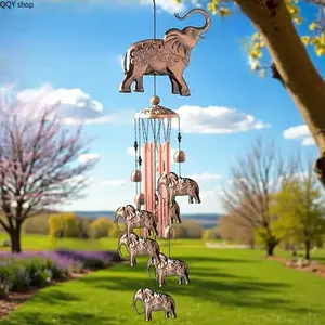Elephant Outdoor Wind Chimes, Handmade Metal Animal Memorial Windchime, 35.4 Inch Aluminum Bronze Tubes, Rustic Hanging Ornament, Calming Melody Wind Chime, Weatherproof Decor for Yard, Patio, Garden & Outdoor Home Decoration