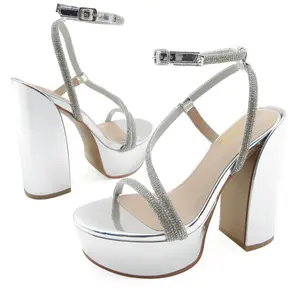 Rhinestone Embellished Chunky Heel Sandals Party Girl Rhinestone Platform Sandals