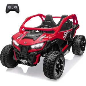 24V Ride on Toys for Big Kids 10AH Real Spacious 2-Seater, 4 x75W Motor 5MPH Ride on Car Kid UTV for Kids 3-8, EVA Tire, Remote Control, Bluetooth Music, 4 Spring Suspension (Red)