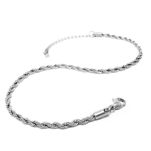 3mm Stainless Steel Rope Chain Bracelet Anklet, Men'S Adjustable Waterproof Bracelet, Fashion Exquisite Jewelry Gift for Men Women