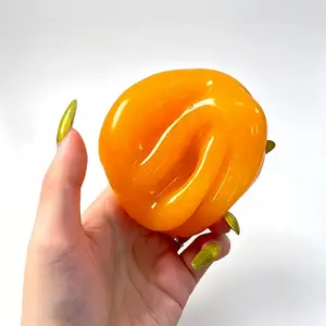 Novelty Handmade Orange Squeeze  - Glossy Ice Slush Texture Squishy, Realistic Fruit Anxiety Relief Desk Sensory  cute bouncy rubber decompress toy puzzle ball fidget pain stimulator big dumpling