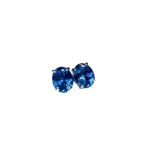 London Blue Topaz Stud Earrings 8x10mm 3CT, Large London Blue Topaz Stud Earrings