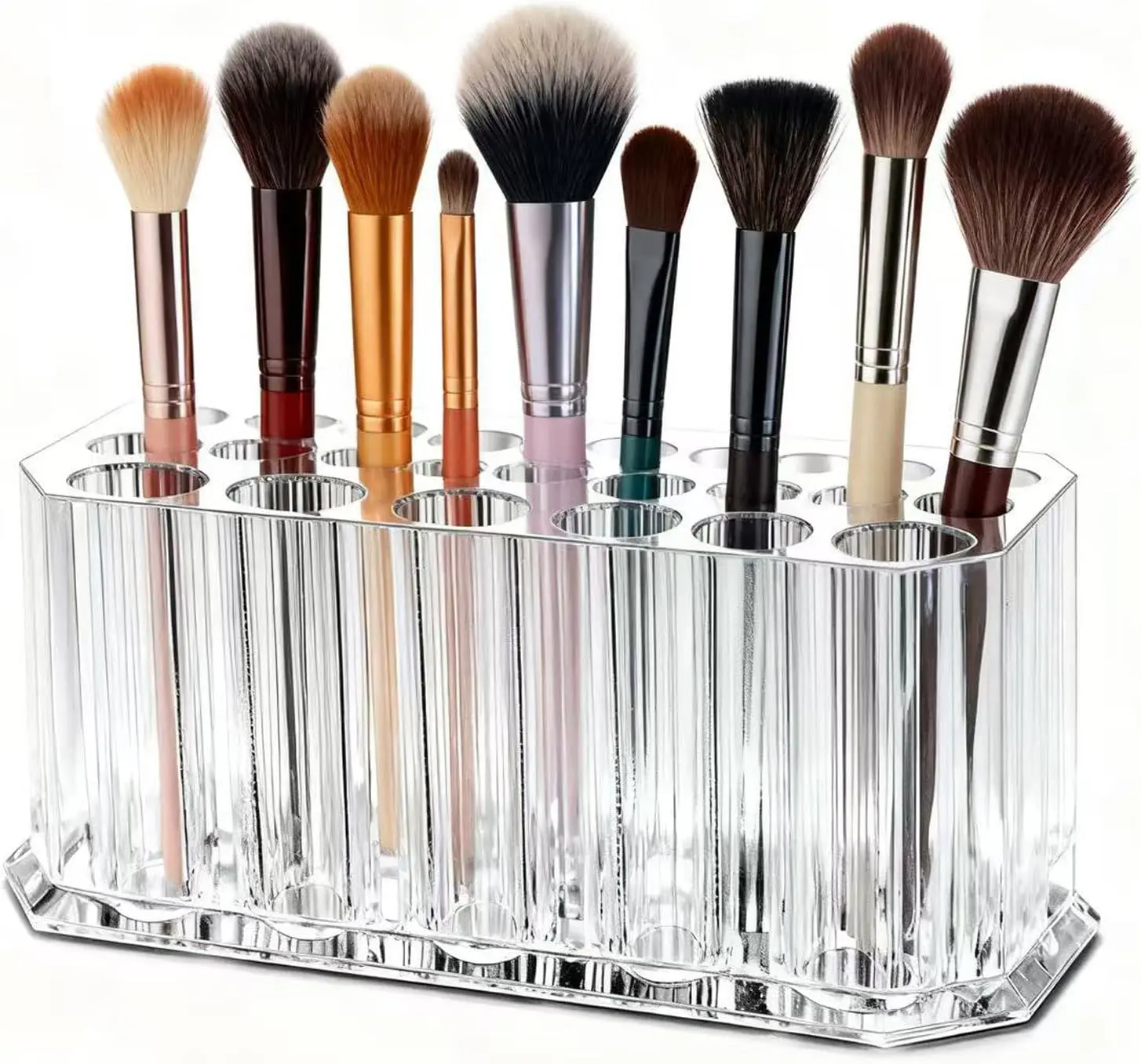 26 Slot Lipstick Organizer, Clear Acrylic Makeup Holder with 10 Large & 16 Small Compartments for Lipstick, Lip Gloss, Eyeliner, Lip Liner, Brushes & Pens