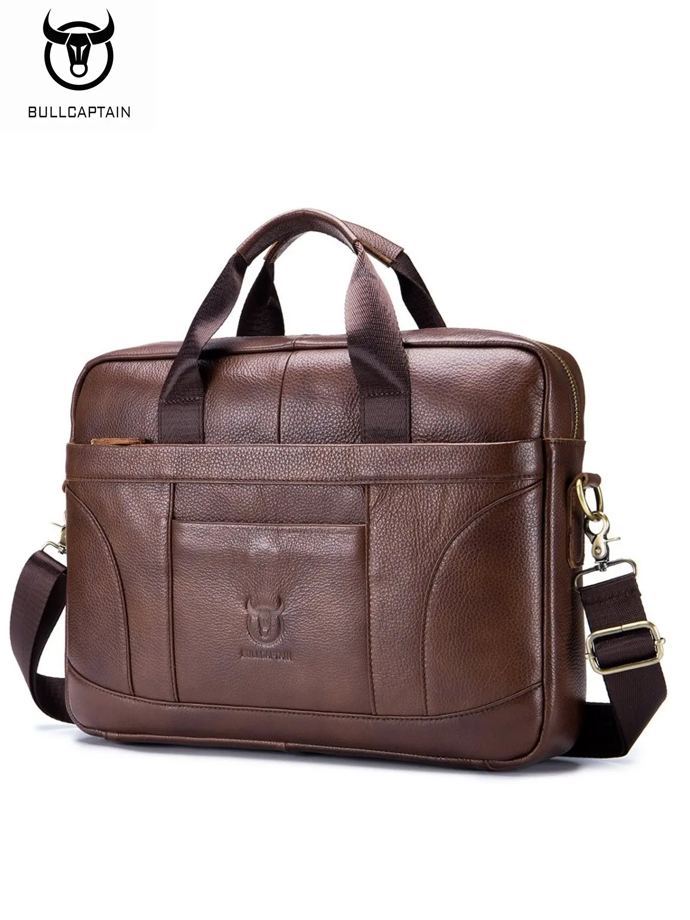 Men's Leather Briefcase, Large Capacity Stylish Business Casual Retro Genuine Leather Shoulder Crossbody Bag, High-Quality Top Grain Cowhide