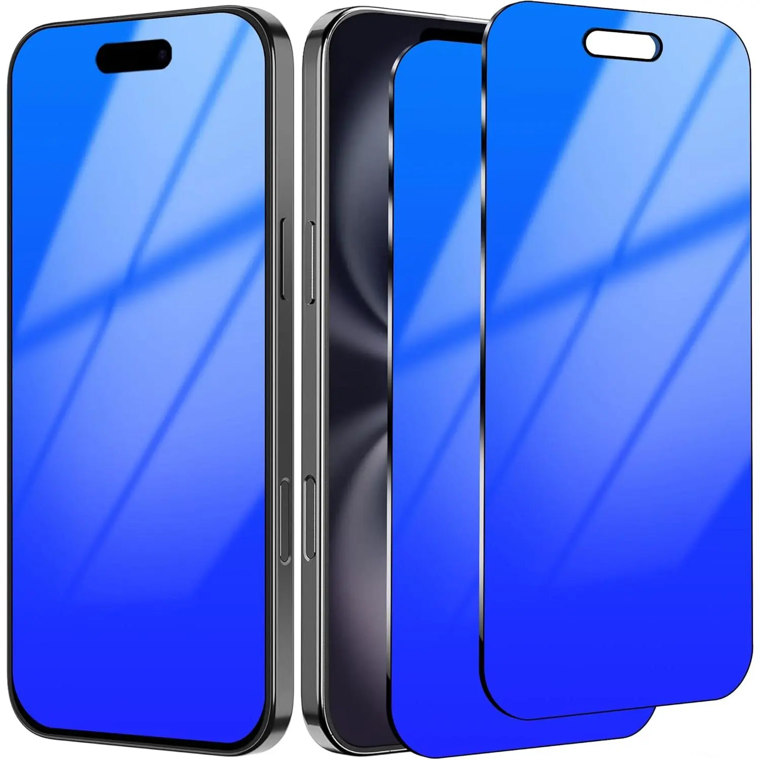 Screen Protector for  16 Tempered Glass for, 2 Pack 25 Degree Anti-Spy Gradient Colorful Anti-Blue Light Eye Protection with Installation Frame Case Friendly (6.1 inch Blue)