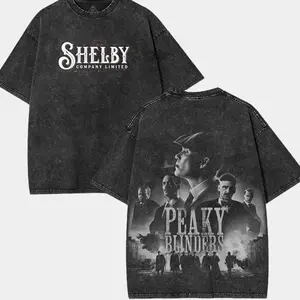 Peaky Blinders - Y2K Movie Oversized Acid Washed 2 Sided Printed Graphic Tee Vintage, Unisex Casual Soft Cotton, Heavyweight T-Shirt Streetwear Apparel, Crewneck Shortsleeve Top Menswear, Tshirt for Movie's fan L23 85A