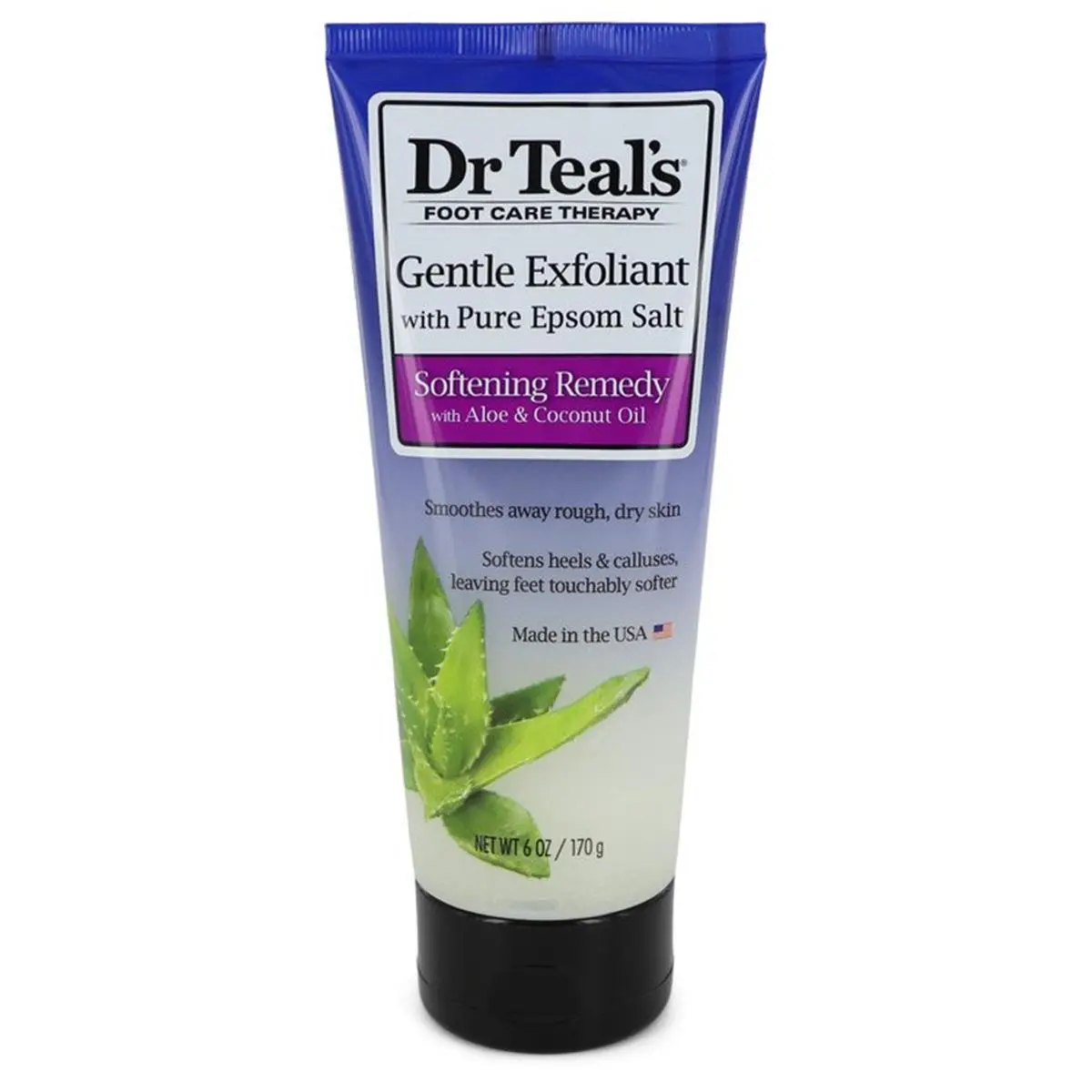 Dr Teal's Gentle Exfoliating Cleanser with Pure Epsom Salt, Aloe & Coconut Oil - Unisex Scented Softening Body Care for Daily Use, Coconut Fragrance, 6 oz Body Care Products, Nourishing, Moisturizing, Unisex Use
