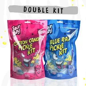 Double Pickle Kit Blue Raz & Cotton Candy w/ Takis, Salsagheti, Sour Liquid, Sour Powder, Sour Gushers, & More