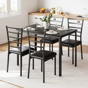 Dining Room Table Set for 4, Modern Kitchen Table and Chairs Set of 4, Heavy-Duty Metal Frame Small Dining Set with Wooden Tabletop for Dinette, Apartment, Easy Assembly ﻿